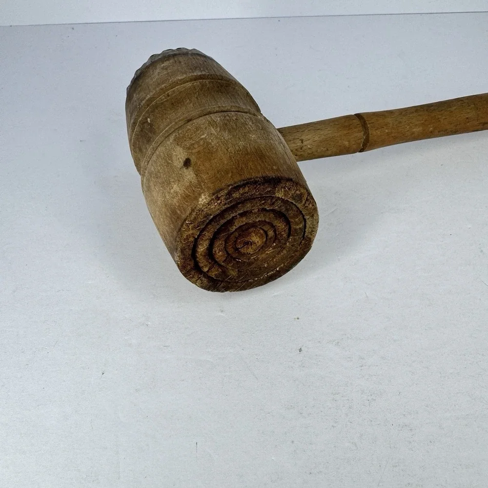 Vintage‎ Wood Meat Tenderizer Mallet Hammer Metal Textured Face READ